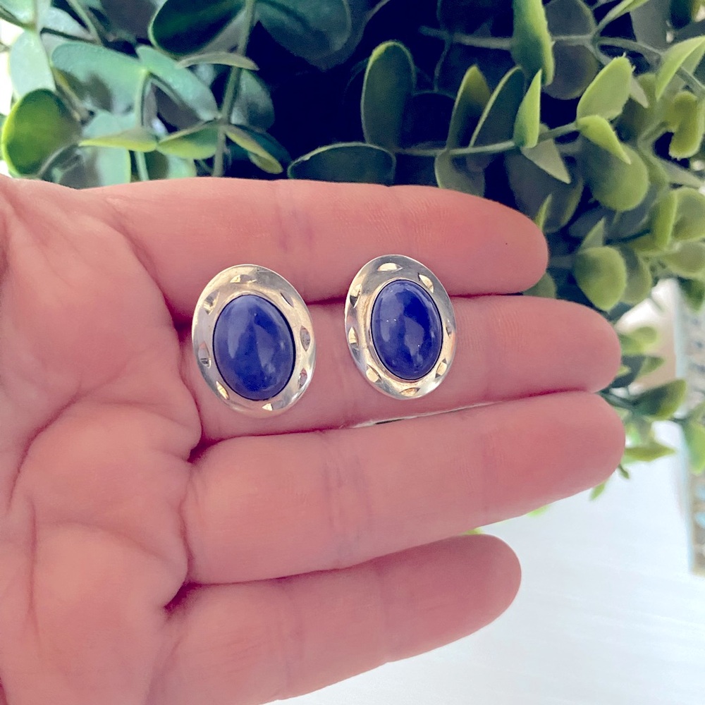 Vintage Native American Lapis Lazuli Sterling Silver 925 large stud earrings